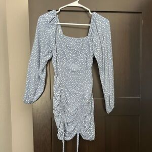 blue floral cinch on the sides dress